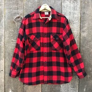 VTG 50s-60s 5 Brother Outerwear Buffalo Plaid Union Made Wool Flannel Shirt Med.